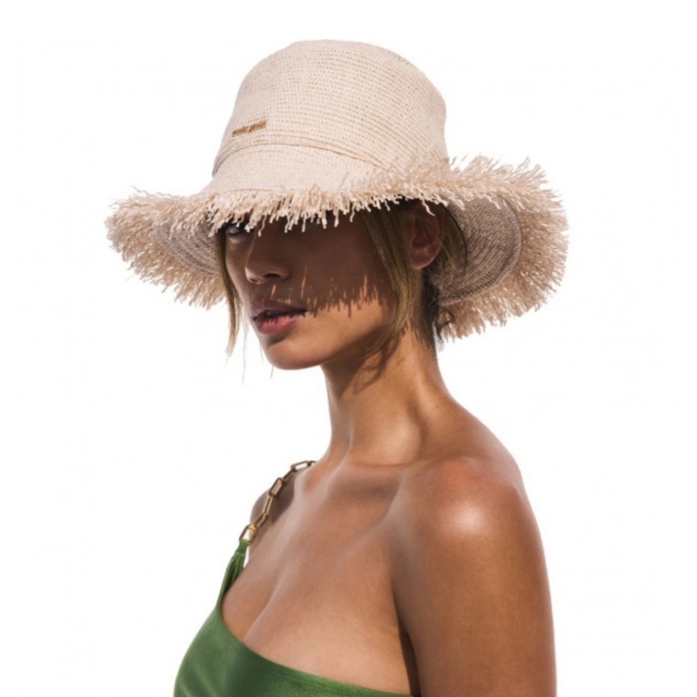 Cult Gaia Kumi Fringed Raffia Bucket Hat